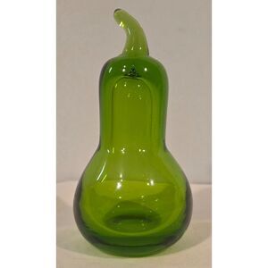 Vintage Hand Blown Green Art Glass Pear Mid Century Decor